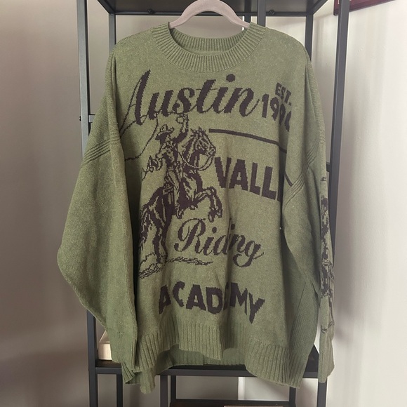 Anthropologie Maeve Oversized Graphic Crew-Neck Sweater Size 2X Western Horse - Picture 9 of 10